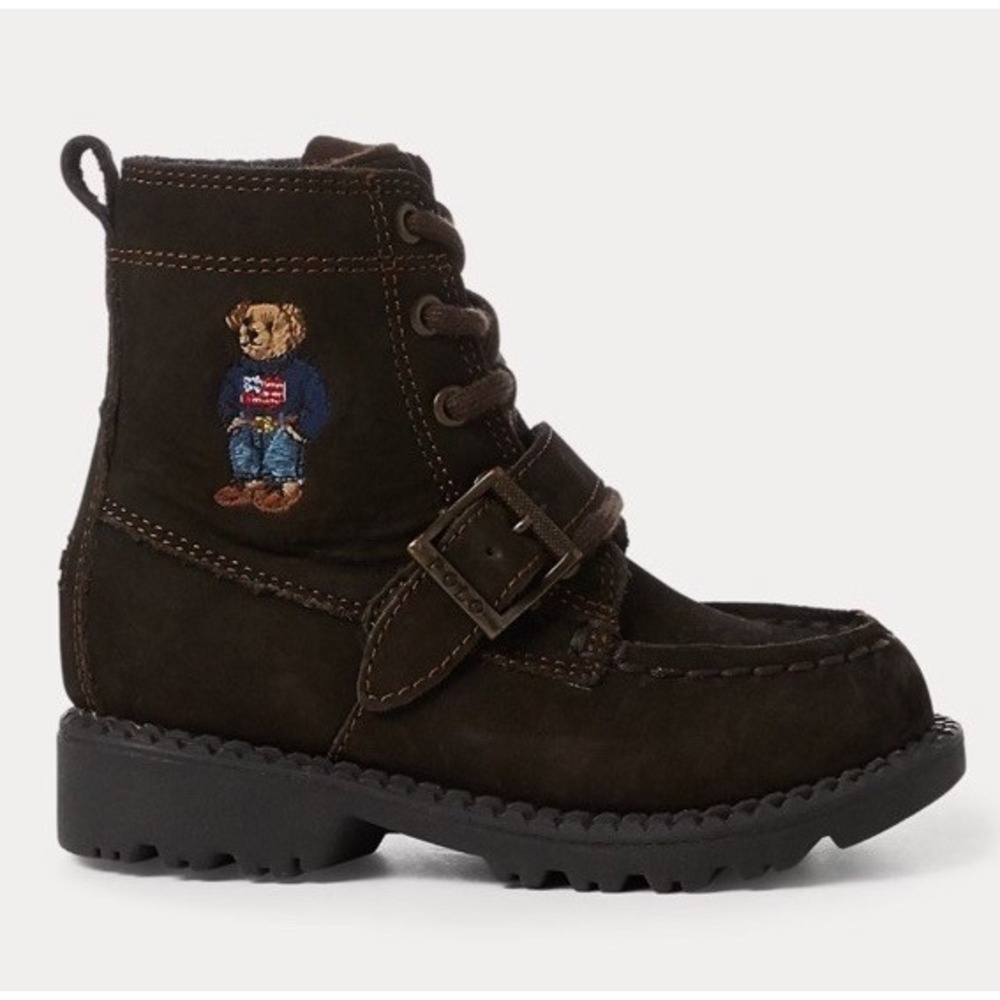 Ralph Lauren Polo Bear Ranger HI II Boots Leather Dark Brown Boys Size 8 M New
